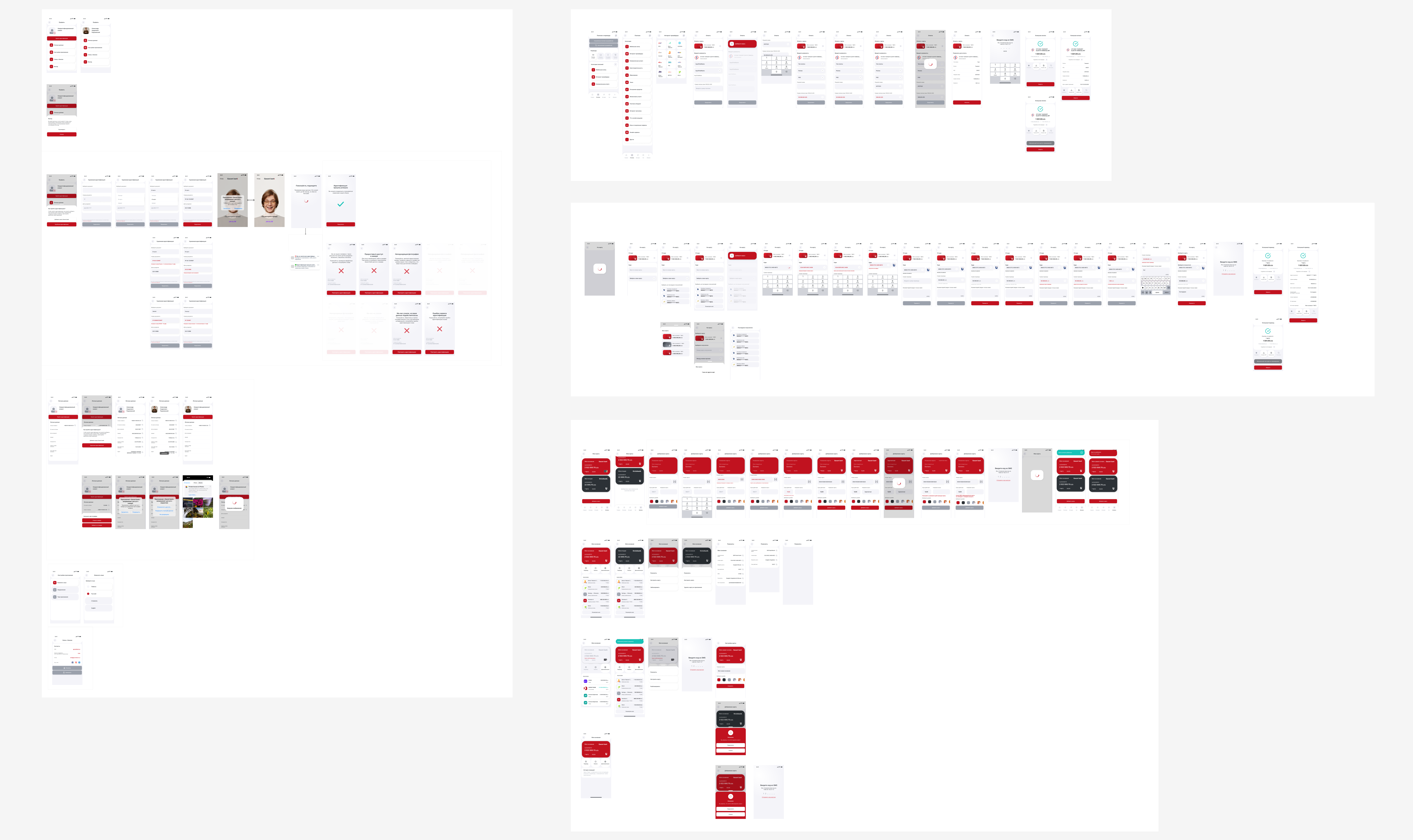 Customer profile, payments, transfers and bank card screens