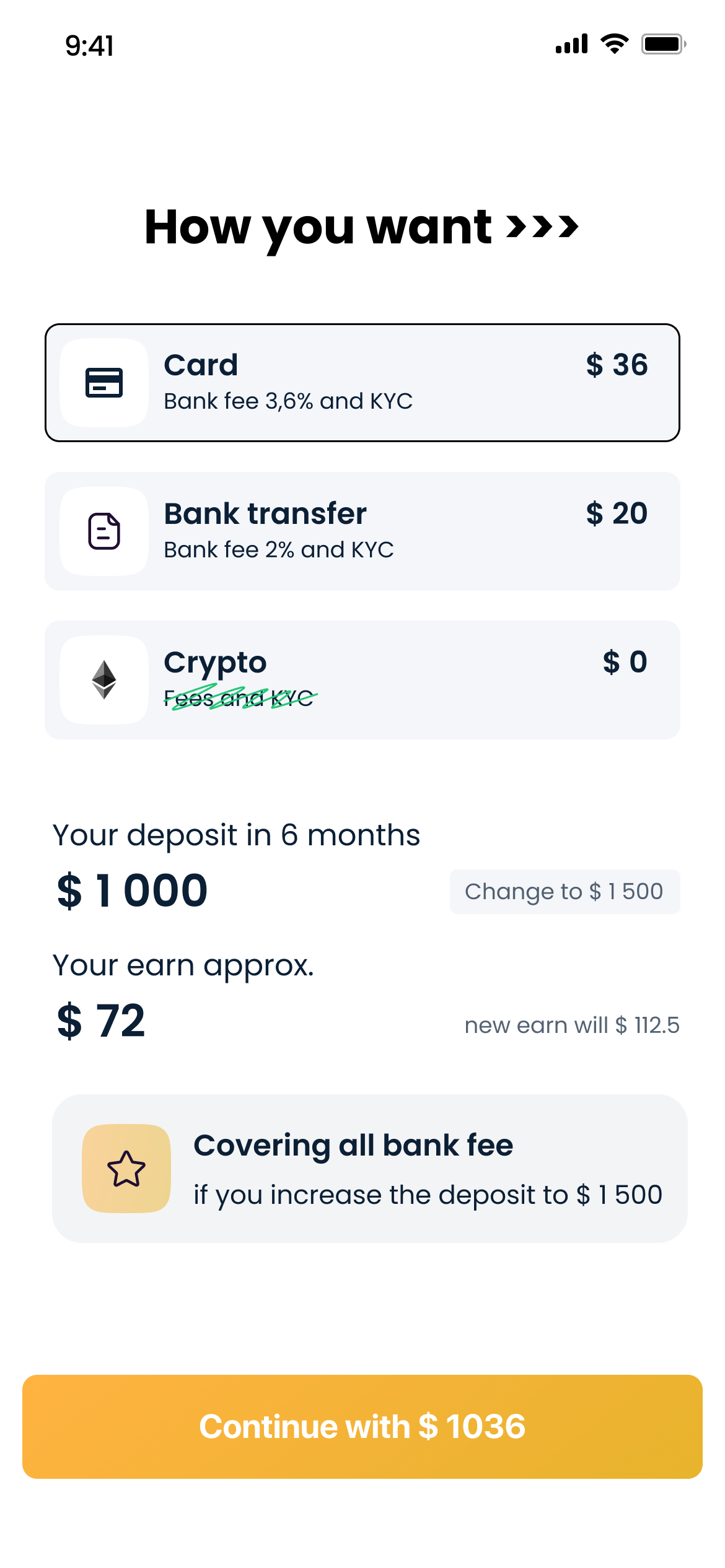 Retearn funding method and fee comparison concept